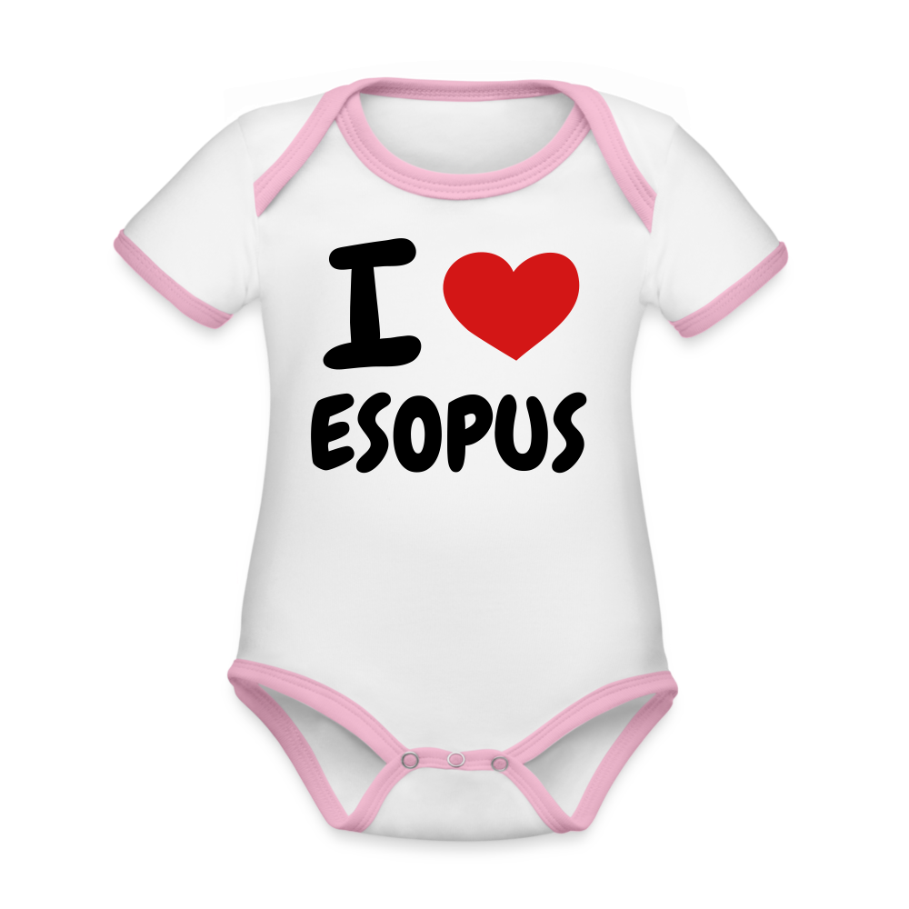 Organic Contrast Short Sleeve Baby Bodysuit - white/pink